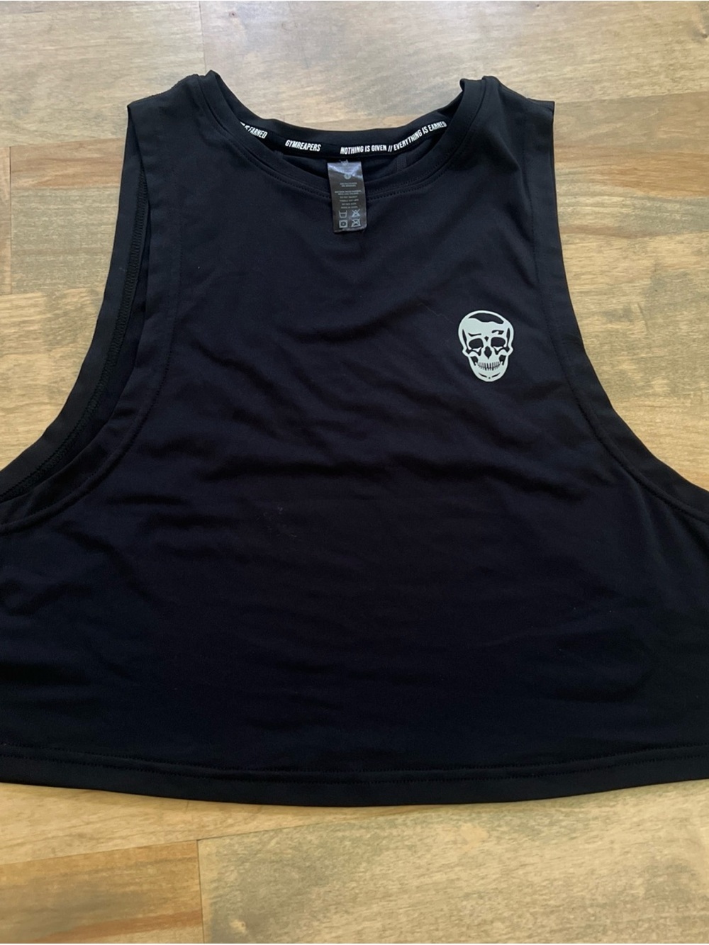 Gymreapers Womens Crop Tank Top Black Skull Logo Athletic Gym Workout S